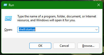 the shell:startup command in windows run utility