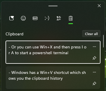 showcases the windows clipboard history utility